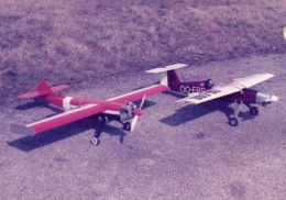 Joe Lucas's red white and blue model and Mick Galvin's original OO-ERR at Thorney